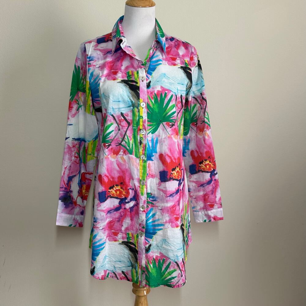 Soft Surroundings Pink Floral Button-Up Blouse